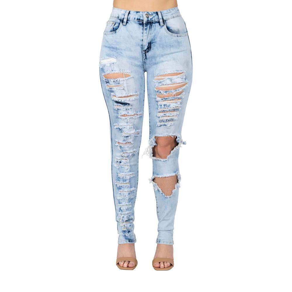 Buy Only Blue Cotton Distressed Skinny Fit High Rise Jeans for Women Online  @ Tata CLiQ